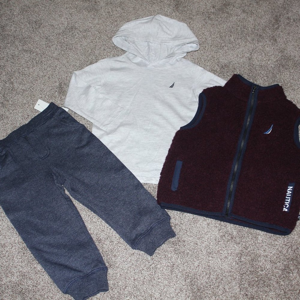 NEW Nautica 3-Piece Vest Outfit Baby Boy Set